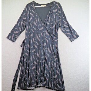 Loft Dress Womens Gray‎ Wrap Stretch V Neck 3/4 Sleeve Below Knee Career Wear